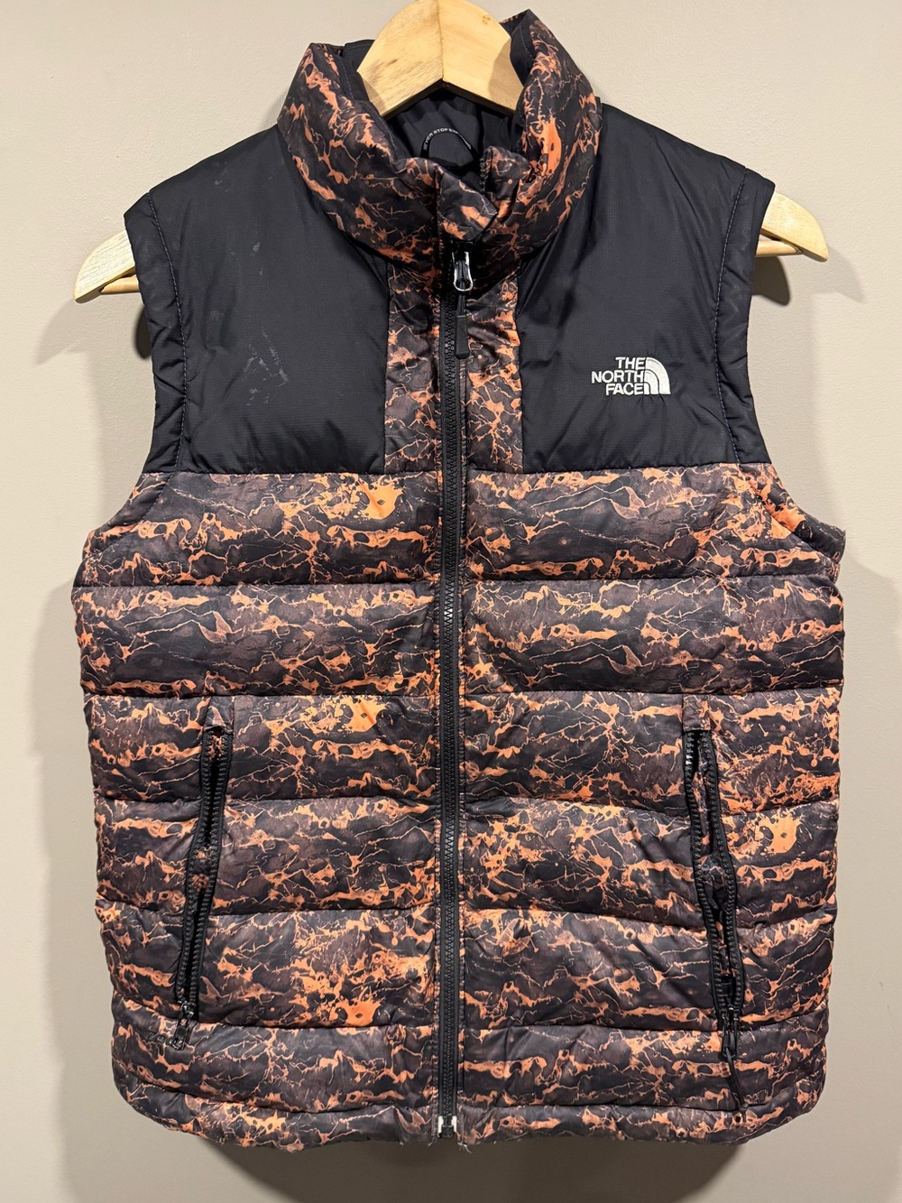 The North Face womens black & Orange tribal Printed Puffer Vest